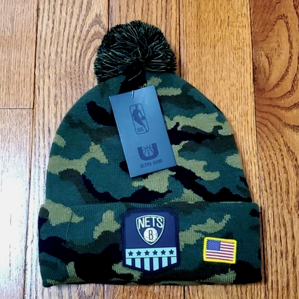 🆕️:  NBA 🏀NETS🏀 CAMOUFLAGED BEANIE W/ POMPOM